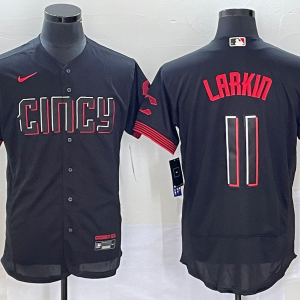 MLB Cincinnati Reds #11 Barry Larkin Black 2023 City Connect Flex Base Stitched Jersey