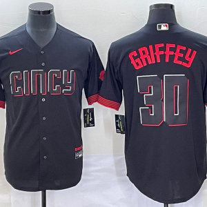 MLB Cincinnati Reds #30 Ken Griffey Jr. Black 2023 City Connect Stitched Jersey