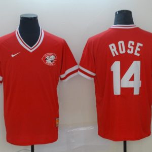 Men's MLB Cincinnati Reds #14 Rose Red Throwback Men Jersey