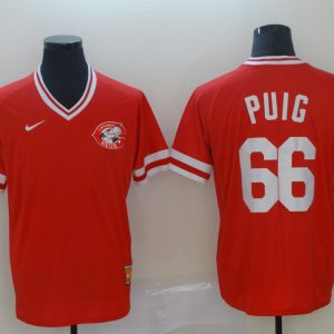 Men's MLB Cincinnati Reds #66 Puig Red Throwback Men Jersey