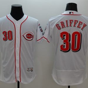 Majestic MLB Cincinnati Reds #30 Griffey White Elite Pullover Jersey