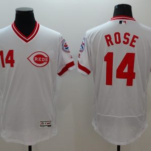 Majestic MLB Cincinnati Reds #14 Rose White Pullover Jersey