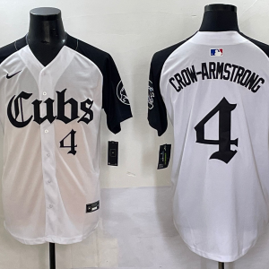 Men's Chicago Cubs #4 Pete Crow-Armstrong White Gothic Style With Fernando Jersey