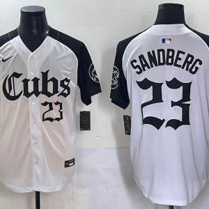 Men's Chicago Cubs #23 Sandberg White Gothic Style With Fernando Jersey