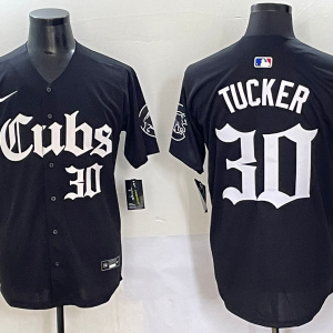 Men's Chicago Cubs #30 Kyle Tucker Black Gothic Style With Fernando Jersey
