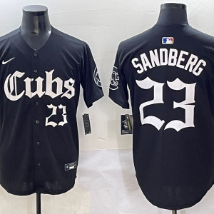 Men's Chicago Cubs #23 Sandberg Black Stitched Baseball Jersey