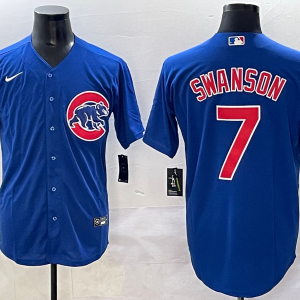 Men's Chicago Cubs #7 Dansby Swanson Royal Cool Base Stitched Baseball Jersey