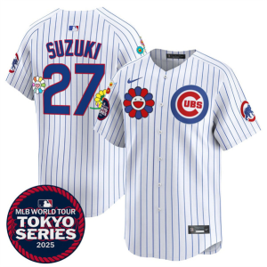 Men's Chicago Cubs #27 Seiya Suzuki White 2025 Tokyo Series Limited  Stitched Jersey