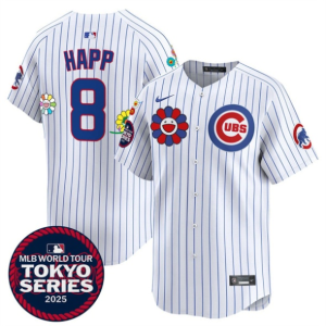 Men's Chicago Cubs #8 Ian Happ White 2025 Tokyo Series Limited Stitched Jersey