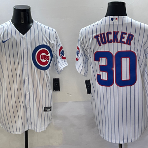 Men's Chicago Cubs #30 Tucker White Cool Base Stitched Baseball Jersey