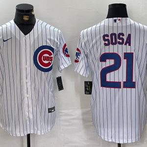 Men's Chicago Cubs #21 Sammy Sosa White With Patch Cool Base Stitched Baseball Jersey