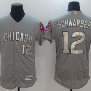 MLB Chicago Cubs #12 Schwarber Gold Number Grey Flexbase Elite Jersey