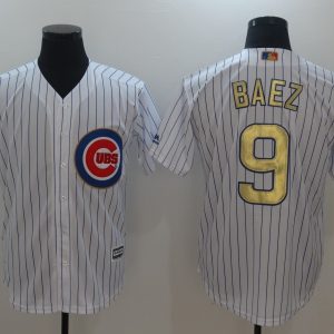 MLB Chicago Cubs #9 Baez White/Gold Game Jersey