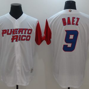 Men's Puerto Rico Baseball #9 Javier Baez Majestic White 2017 World Baseball Classic Jersey