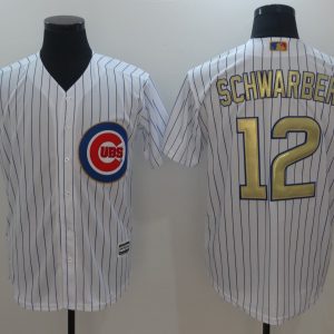 MLB Chicago Cubs #12 Schwarber White/Gold Game Jersey