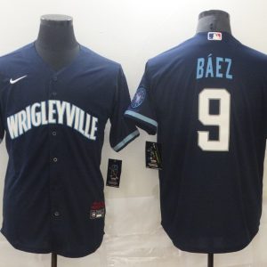 MLB Chicago Cubs #9 Baez 2021 Navy City Connect Game Jersey