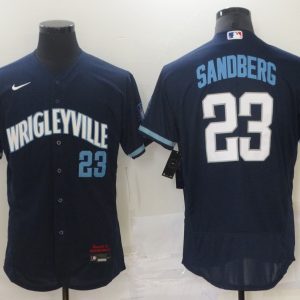 MLB Chicago Cubs Cubs #23 Sandberg 2021 Navy City Connect Flex Base Elite Jersey