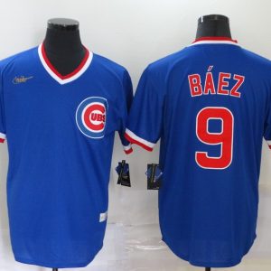 MLB Chicago Cubs #9 Baez Blue Throwback Nike Jersey