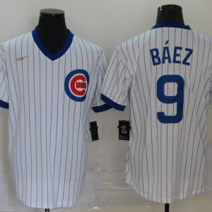 MLB Chicago Cubs #9 Baez White Throwback Nike Jersey
