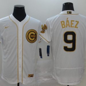 MLB Chicago Cubs #9 Javier Baez White Golden Flex Base Elite Jersey