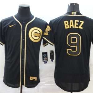 MLB Chicago Cubs #9 Javier Baez Black Golden Flex Base Elite Jersey