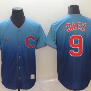 MLB Chicago Cubs #9 Baez Blue Fadeaway Mens Jersey