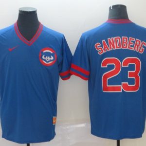 MLB Chicago Cubs #23 Sandberg Blue Thowback Mens Jersey
