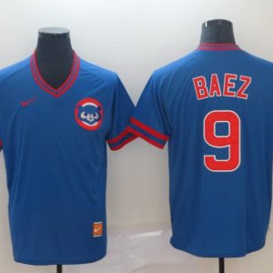 MLB Chicago Cubs #9 Baez Blue Thowback Mens Jersey