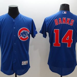 Majestic MLB Chicago Cubs #14 Banks Blue Elite Jerseys