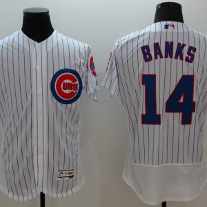 Majestic MLB Chicago Cubs #14 Banks White Elite Pinstripe Jerseys