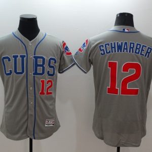 Majestic MLB Chicago Cubs #12 Schwarber Grey Elite Jersey