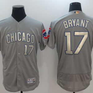 MLB Chicago Cubs #17 Bryant Grey Gold Number Elite Jersey