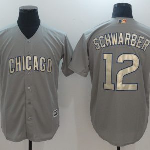 MLB Chicago Cubs #12 Schwarber Gold Number Grey Jersey