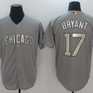 MLB Chicago Cubs #17 Bryant Gold Number Grey Jersey