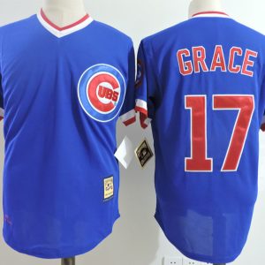 MLB Chicago Cubs #17 Grace Blue Pullover Throwback Jersey