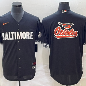 MLB Baltimore Orioles Big Team Logo In Back Black 2023 City Connect Cool Base Stitched Jersey