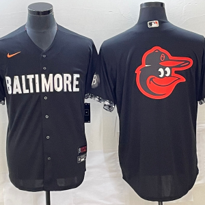 MLB Baltimore Orioles Big Team Logo In Back Black 2023 City Connect Cool Base Stitched Jersey