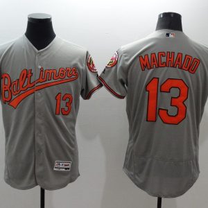 Majestic MLB Baltimore Orioles #13 Machadd Elite Grey Jerseys