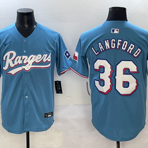 Men's Texas Rangers #36 Langford Blue Nike Game Jersey