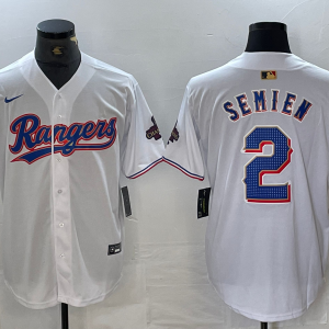 Men's Texas Rangers #2 Marcus Semien White Champions Nike Game Jersey
