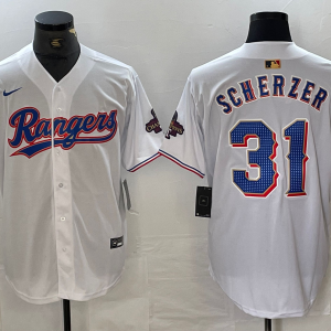 Men's Texas Rangers #31 Max Scherzer White Champions Nike Game Jersey