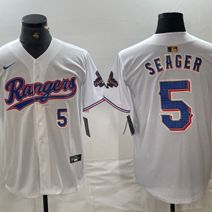 Men's Texas Rangers #5 Corey Seager White Champions Nike Game Jersey