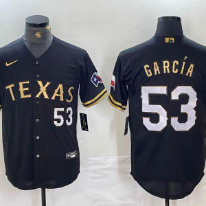 Men's Texas Rangers #53 Adolis Garc??a  Black Gold With Patch Cool Base Stitched Baseball jersey