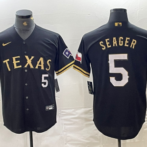 Men's Texas Rangers #5 Corey Seager Black Gold With Patch Cool Base Stitched Baseball jersey