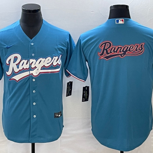 MLB Texas Rangers Blue Team Big Logo Stitched Baseball Jersey