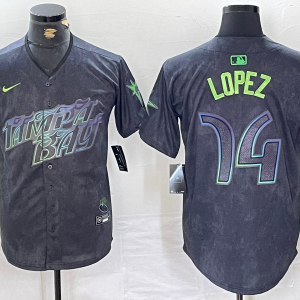 Men's Tampa Bay Rays #74 Jacob Lopez Charcoal 2024 City Connect Limited Stitched Jersey