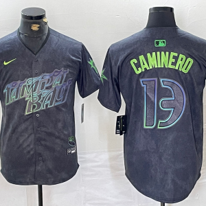 Men's Tampa Bay Rays #13 Junior Caminero Charcoal 2024 City Connect Limited Stitched Jersey