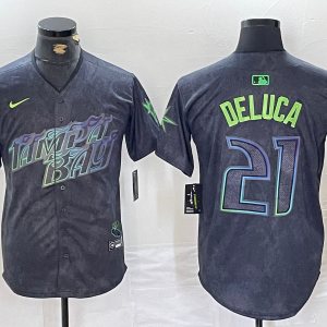 Men's Tampa Bay Rays #21 Jonny DeLuca Charcoal 2024 City Connect Limited Stitched Jersey