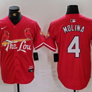 Men's St. Louis Cardinals #4 Yadier Molina Red 2024 City Connect Limited Stitched Jersey