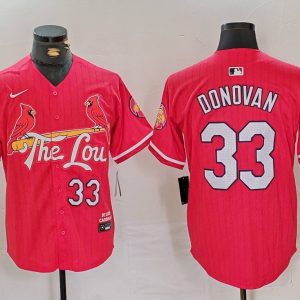 Men's St. Louis Cardinals #33 Brendan Donovan Red 2024 City Connect Stitched Baseball Jersey